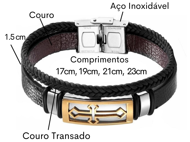 Pulseira Cruz - De Couro