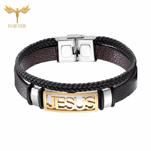 Pulseira Jesus - De Couro - Unissex