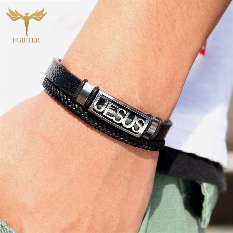 Pulseira Jesus - De Couro - Unissex